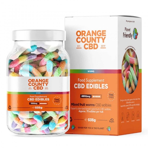 Orange County CBD-Gummibärchen in Wurmform, 70 Stück, 4800 mg CBD, 535 g